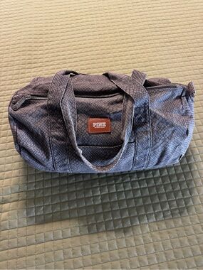 PINK Victoria's Secret Gray Snakeskin Print Python Denim Duffel Bag Gym Travel